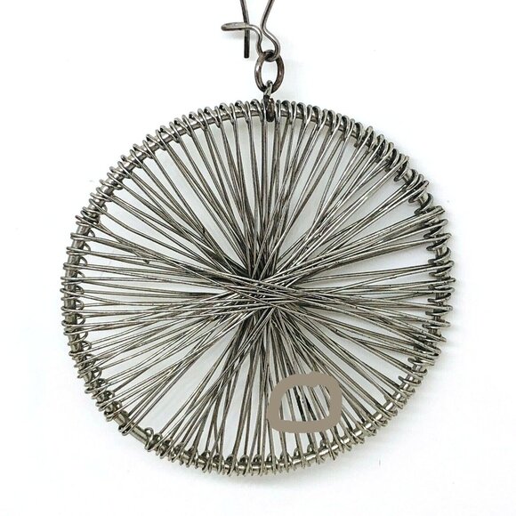 Vintage 1980s Handmade Silver Tone Wire Dangle Earrings 3.5" Round Drop - Picture 7 of 8